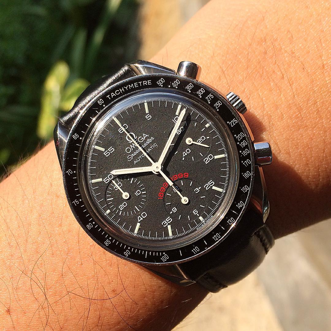 Limited edition of 1999 examples in 1999 to commemorate the 100th anniversary of football club AC Milan. Omega Speedmaster Reduced 3810.51.41