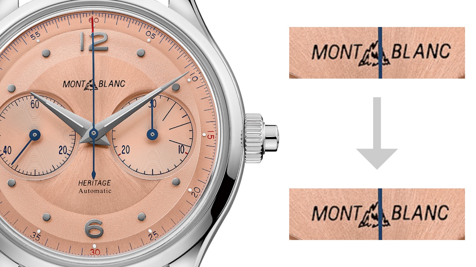 Logo typography on the Montlanc Heritage Monopusher Chronograph