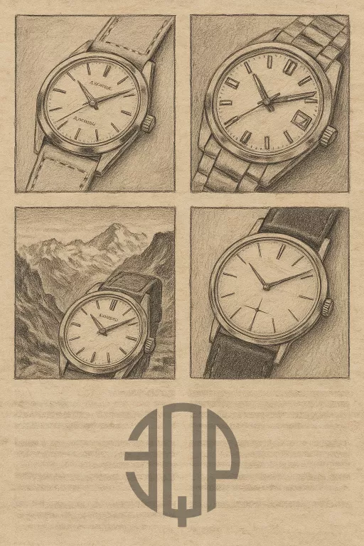 Retro image of an Instagram feed with watch photos and the Three-Quarter Plate logo