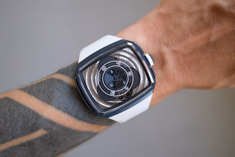 Close up shot of the dial of the Hautlence Vagabonde Tourbillon Series 3