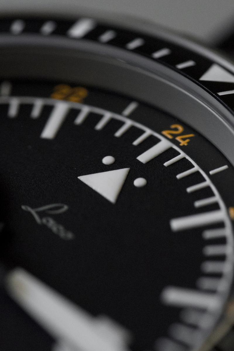 Close-up shot of the lume on the dial of the Laco Hamburg GMT DIN 8330