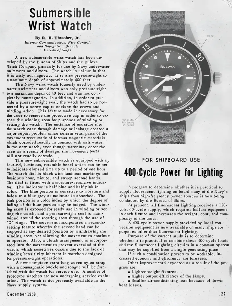 1959: Bulova ad for the “Submersible Wrist Watch”.