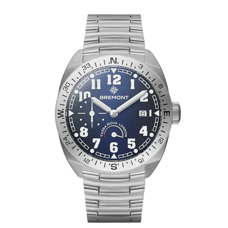 Bremont Terra Nova 40.5 Turning Bezel Power Reserve, blue dial (Ref. TN40-PWR-SS-BL-B)
